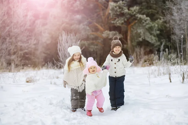 Bonne Famille Jouant Riant Hiver Extérieur Dans Neige Parc Municipal — Photo