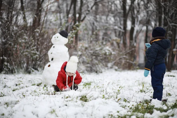 Дети Зимнем Парке Играют Сно — стоковое фото