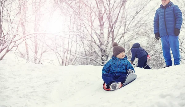Kışın Parktaki Çocuklar Çocuklar Oyun Alanında Karla Oynarlar Kardan Adam — Stok fotoğraf