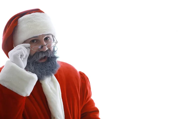 Portret Naprawdę Szczęśliwy Santa Claus Funny Santa Temat Świąt Bożego — Zdjęcie stockowe