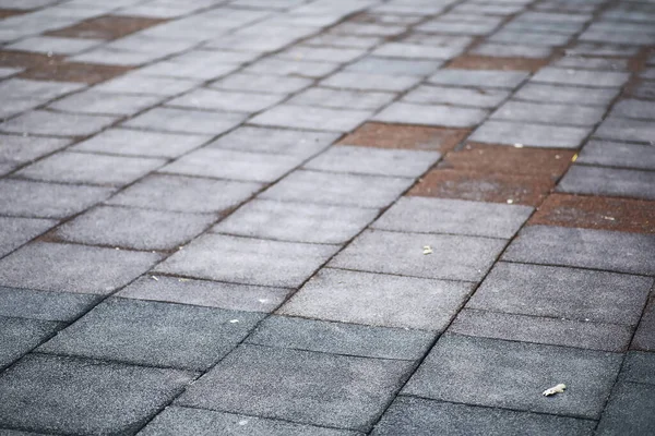 灰色の舗装石 舗装を閉じると テクスチャ トップビュー セメントレンガ二乗石の床の背景 コンクリート舗装スラブ スラブの舗装 — ストック写真