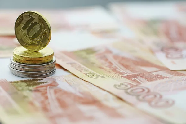 Rus Banknotları Sikkeleri Ruble Beş Bin Ruble Yazılı Banknot Ruble — Stok fotoğraf