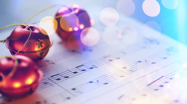 Kerstbladmuziek Kerstversiering Muziekbladen Closeu — Stockfoto