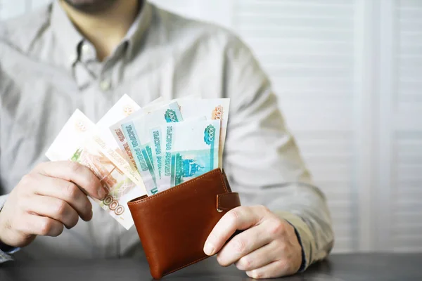 Bankbiljetten Met Opschrift 5000 Roebel Russisch Geld Heeft Een Waarde — Stockfoto