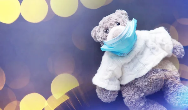 Dois Ursos Peluche Com Máscara Protectora Protecção Contra Coronavírus Urso — Fotografia de Stock