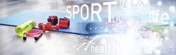 Desporto Estilo Vida Saudável Acessórios Para Esportes Tapete Ioga Haltere — Fotografia de Stock