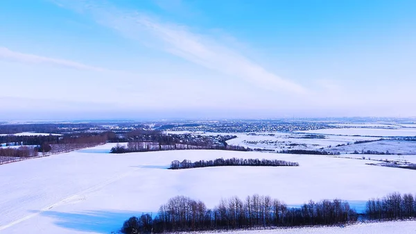 Kışın bir ormanın en üst manzarası, karlı bir ormandaki doğa manzarası,