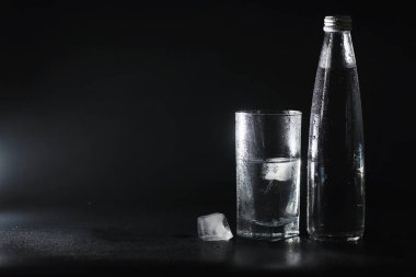 Oturma odasındaki masanın üzerine şişeden arındırılmış temiz su dök. İçme suyu. Maden vitamini suyu. Sağlıklı, mineral zengini, ferahlatıcı su.