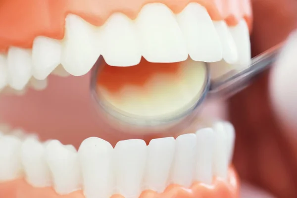 Dentist Office Dentist Examines Oral Cavity Treatment Doctor Shows Course — Stock Photo, Image