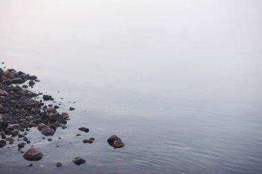 Gölde sis var. Sabah doğa suyu ve beyaz sis.