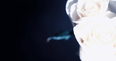 Bir buket taze çiçek. Sevdiğine bayram hediyesi. Sevgililer Günü arkaplanı. Gül, lale, Iris çiçek aranjmanı.