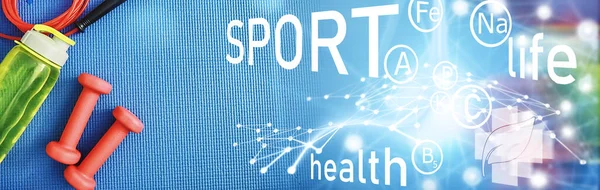 Sport Und Gesunder Lebensstil Zubehör Für Den Sport Yogamatten Hantel — Stockfoto