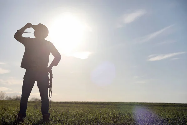 Een Cowboyhoed Een Loso Het Veld Amerikaanse Boer Een Veld — Stockfoto