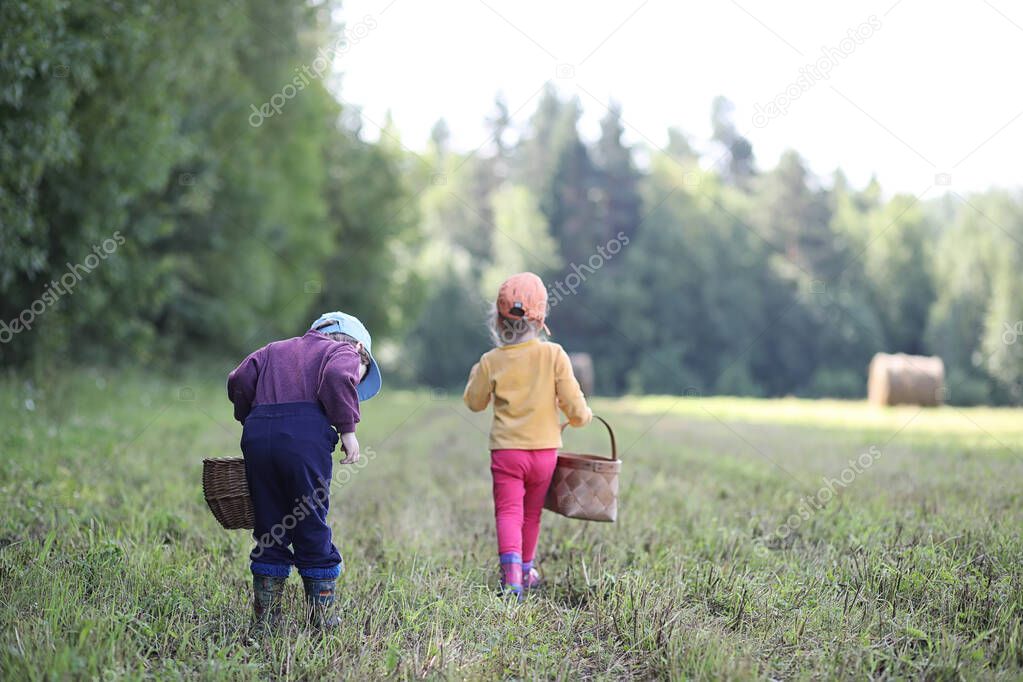 Children gathered in a hike in the nearest forest in search of mushroom