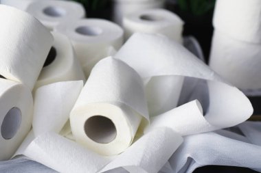 Tuvalet kağıdı rulo halinde. Kar beyazı, yumuşak, üç katmanlı tuvalet kağıdı. Hijyen ürünleri eksikliği. Birincil koruma ve dezenfeksiyon.