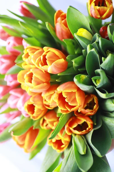 Квіти Весняні Канікули Концепція Домашнього Декору Букет Красивих Тюльпанів Квітковий — стокове фото