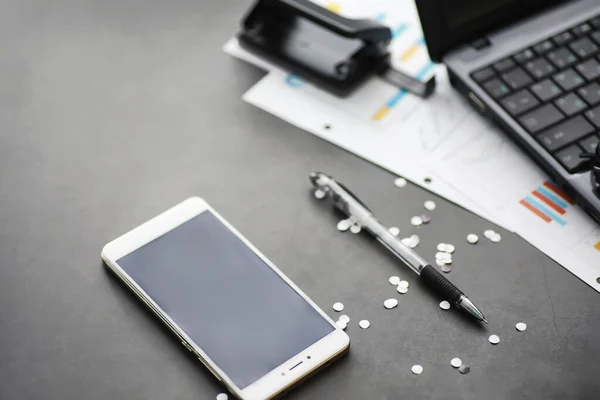 Working time symbolizes the desktop. Office desk with papers from insurance manager and banker. Office worker at the table. The concept of lack of time.