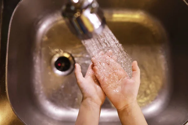 Hygiëne Regels Handwas Voor Maaltijd Antibacteriële Behandeling Handen Met Zeep — Stockfoto