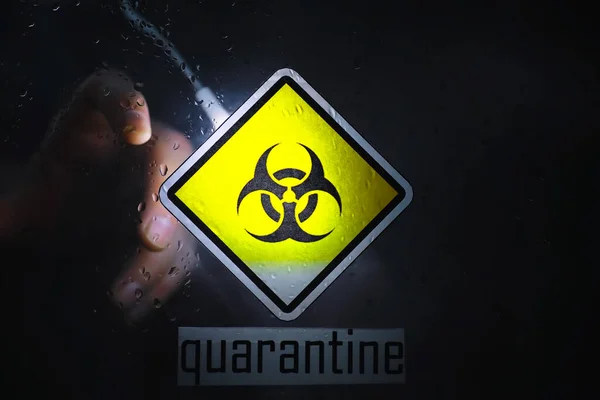 Quarantena Segnale Allarme Quarantena Una Porta Vetro Nell Isolatore Dell — Foto Stock