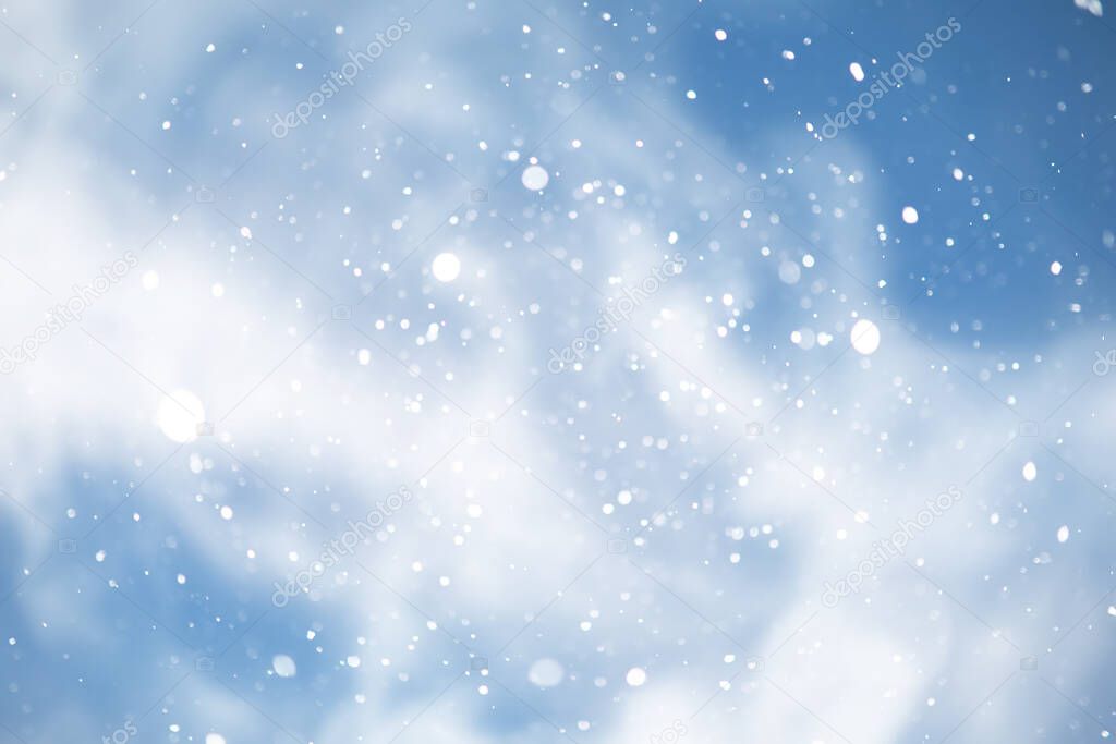blue snowfall bokeh background, abstract snowflake background blurred abstract blu