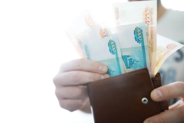 Bankbiljetten Met Opschrift 5000 Roebel Russisch Geld Heeft Een Waarde — Stockfoto