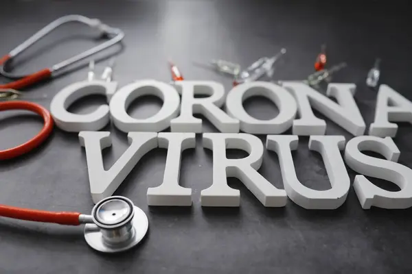 Une Formation Médicale Virus Lettrage Lettres Bois Coronavirus Contexte Virus — Photo