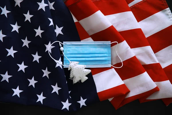 Рождеством Новым Годом Красивая Открытка Американским Флагом Поздравления Родным Близким — стоковое фото