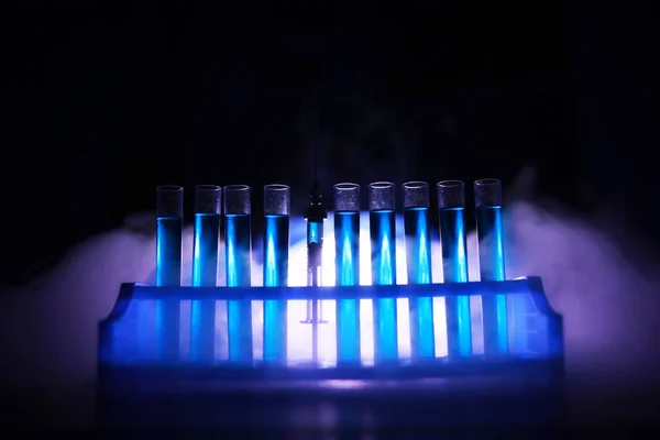 Test Tube Glass Overflows New Liquid Solution Potassium Blue Conducts — Stock Photo, Image