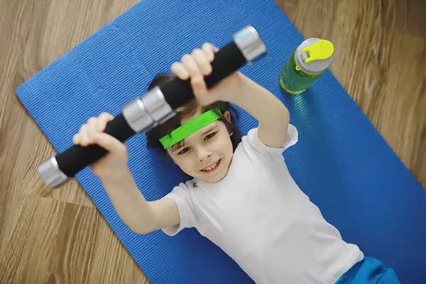 Sport Stile Vita Sano Bambino Che Pratica Sport Casa Manubrio — Foto Stock