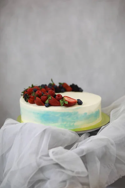 異なるクリームと装飾と美しいお祝いケーキビスケット — ストック写真