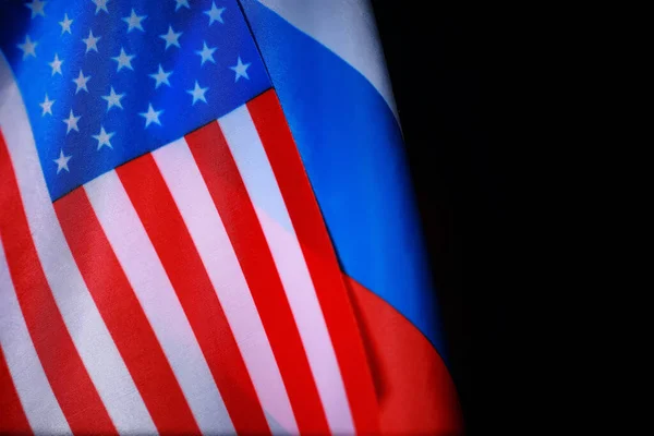 Концепція Дипломатичних Відносин Прапор Сполучених Штатів Америки Російської Федерації Напруження — стокове фото
