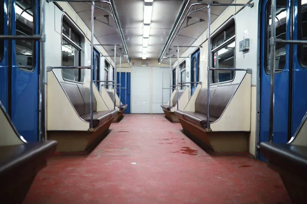 Coche Subterráneo Con Asientos Vacíos Coche Metro Vacío —  Fotos de Stock