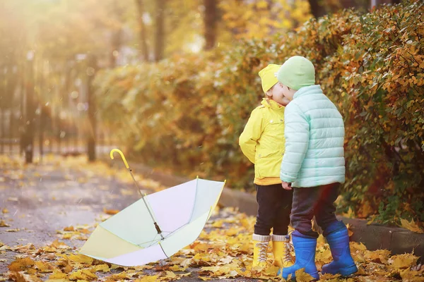 秋の公園を歩く子供たち — ストック写真