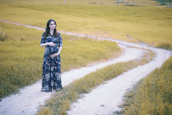 Embarazada Chica Vestido Naturaleza Wal — Foto de Stock