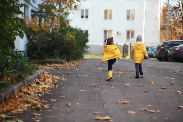 Passeggiata Dei Bambini Nel Parco Autunnale Autunno — Foto Stock