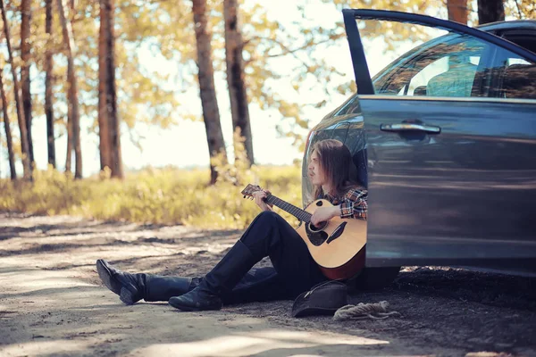 Man Guitar Summer Day Outdoors — Stock Photo, Image