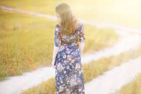 Schwangere Mädchen Einem Kleid Der Natur Auf Einem Wandbild — Stockfoto