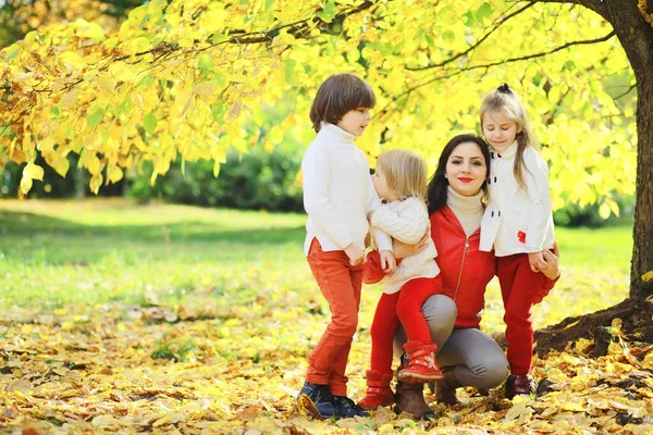 Kinderen Voor Een Wandeling Het Herfstpark Bladeren Vallen Het Park — Stockfoto