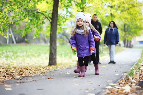 Los Niños Dan Paseo Parque Otoño Caída Hojas Parque Familia —  Fotos de Stock