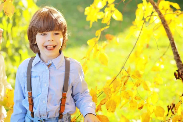 Young Family Walk Autumn Park Sunny Day Happiness Together — Stock Photo, Image