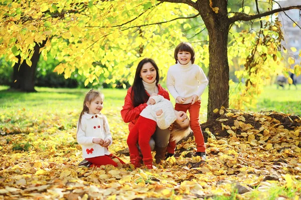 Enfants Pour Une Promenade Dans Parc Automne Les Feuilles Tombent — Photo