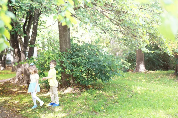 Familia Con Niños Para Dar Paseo Por Parque Verano Parque — Foto de Stock