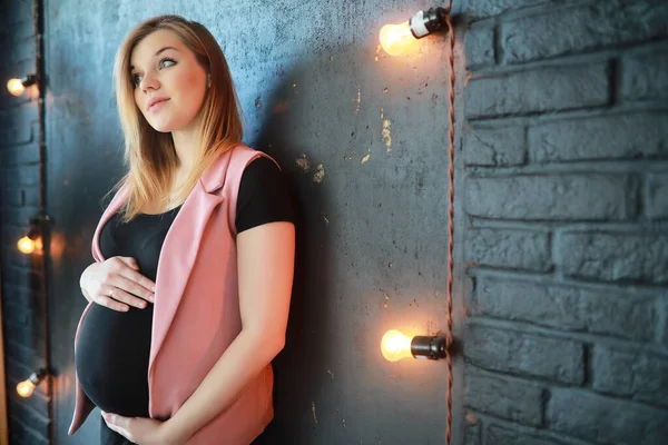 Pregnant Young Beautiful Girl Ninth Month Indoor — Stock Photo, Image