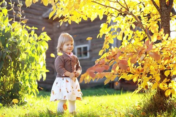 Ung Familj Promenad Höstparken Solig Dag Lycka Att Vara Tillsammans — Stockfoto