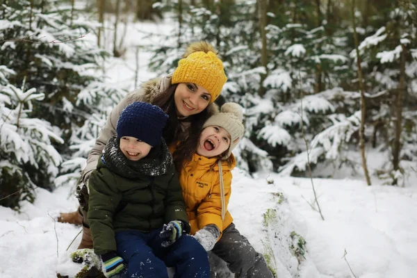 Família Feliz Brincando Rindo Inverno Livre Neve Parque Cidade Dia — Fotografia de Stock