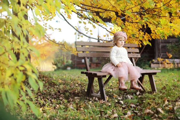 Jonge Familie Een Wandeling Het Herfstpark Zonnige Dag Geluk Samen — Stockfoto