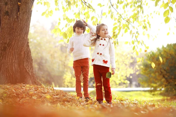 Ung Familj Promenad Höstparken Solig Dag Lycka Att Vara Tillsammans — Stockfoto