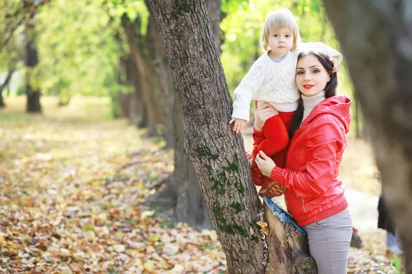 Crianças Para Passeio Parque Outono Folha Cair Parque Família Queda — Fotografia de Stock