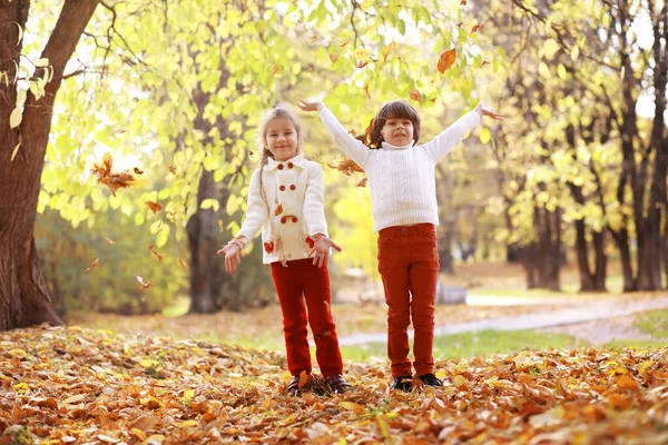 Junge Familie Bei Einem Spaziergang Herbstpark Einem Sonnigen Tag Das — Stockfoto