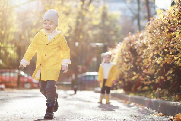 Barnen Går Höstparken Fjällen — Stockfoto